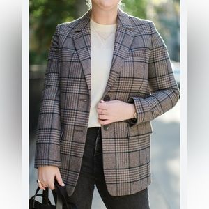 The Italian Wool Oversized Blazer in Chocolate Windowpane/Houndstooth